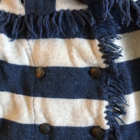 FREE PEOPLE Navy & gray collar fringe cardigan sweater medium - Picture 2 of 6